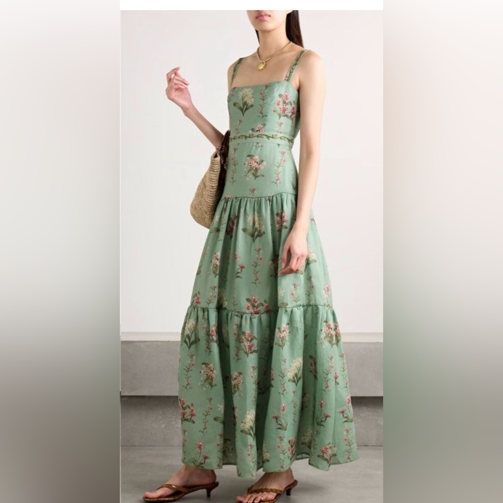 AGUA by Agua Bendita Lima Maxi Dress Orquidea Green Embroidered Floral dress